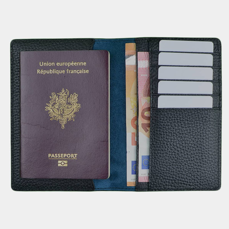 Etui passeport RFID en cuir noir Beaumour
