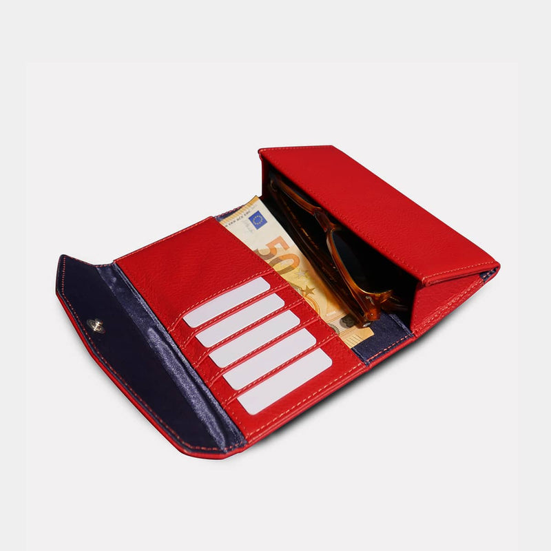 BEAUMOUR PORTEFEUILLE LUNETTES CUIR ROUGE RFID